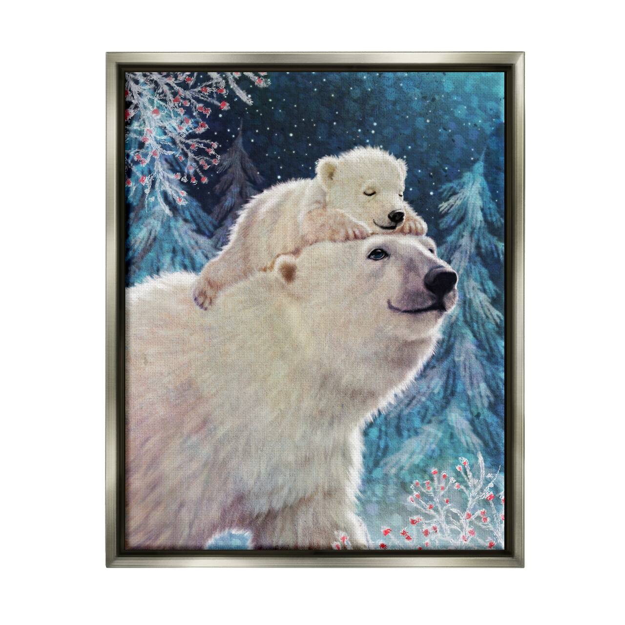Stupell Industries Polar Bear & Cub Winter Scene Framed Floater Canvas Wall Art